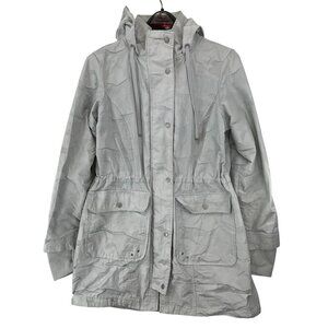 ATHLETIC WORKS Hooded Raincoat Jacket Womens medium 8-10 Gray Camo .